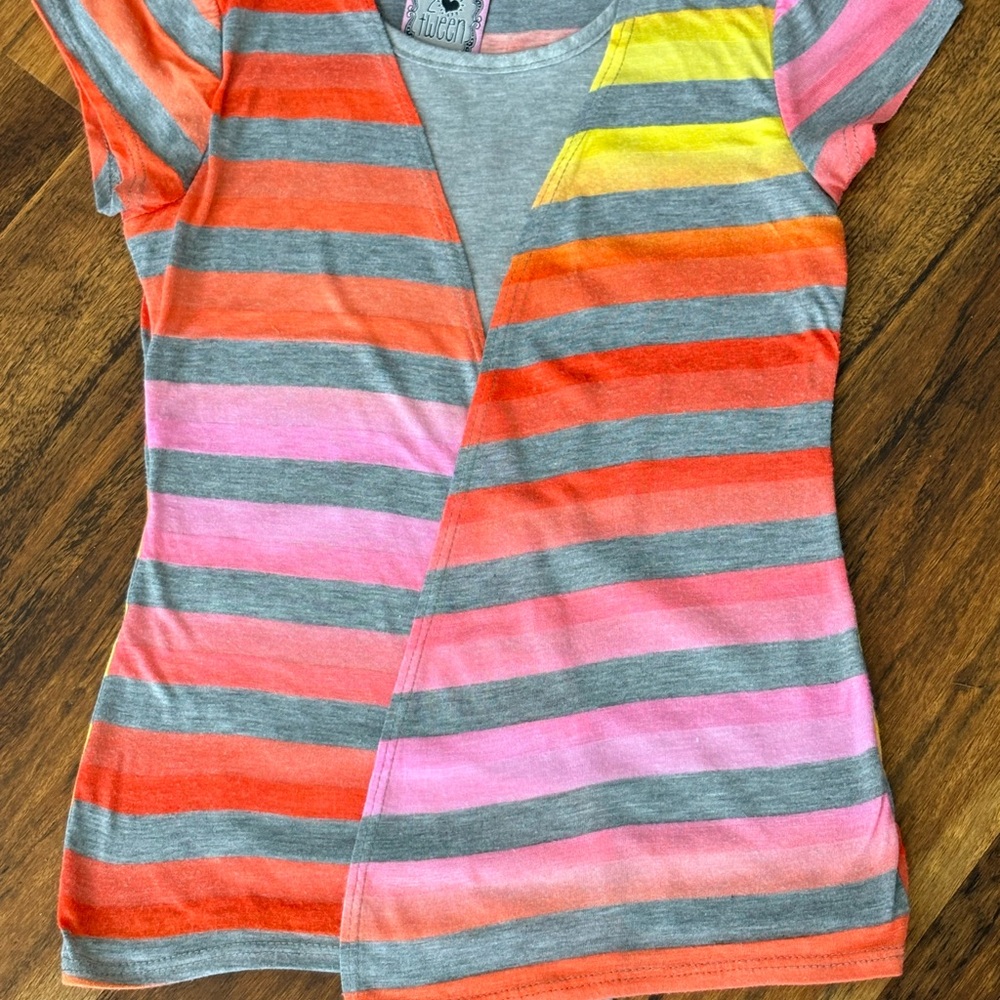 2 Tween Rainbow Striped Faux-Wrap Top - Size 10/12